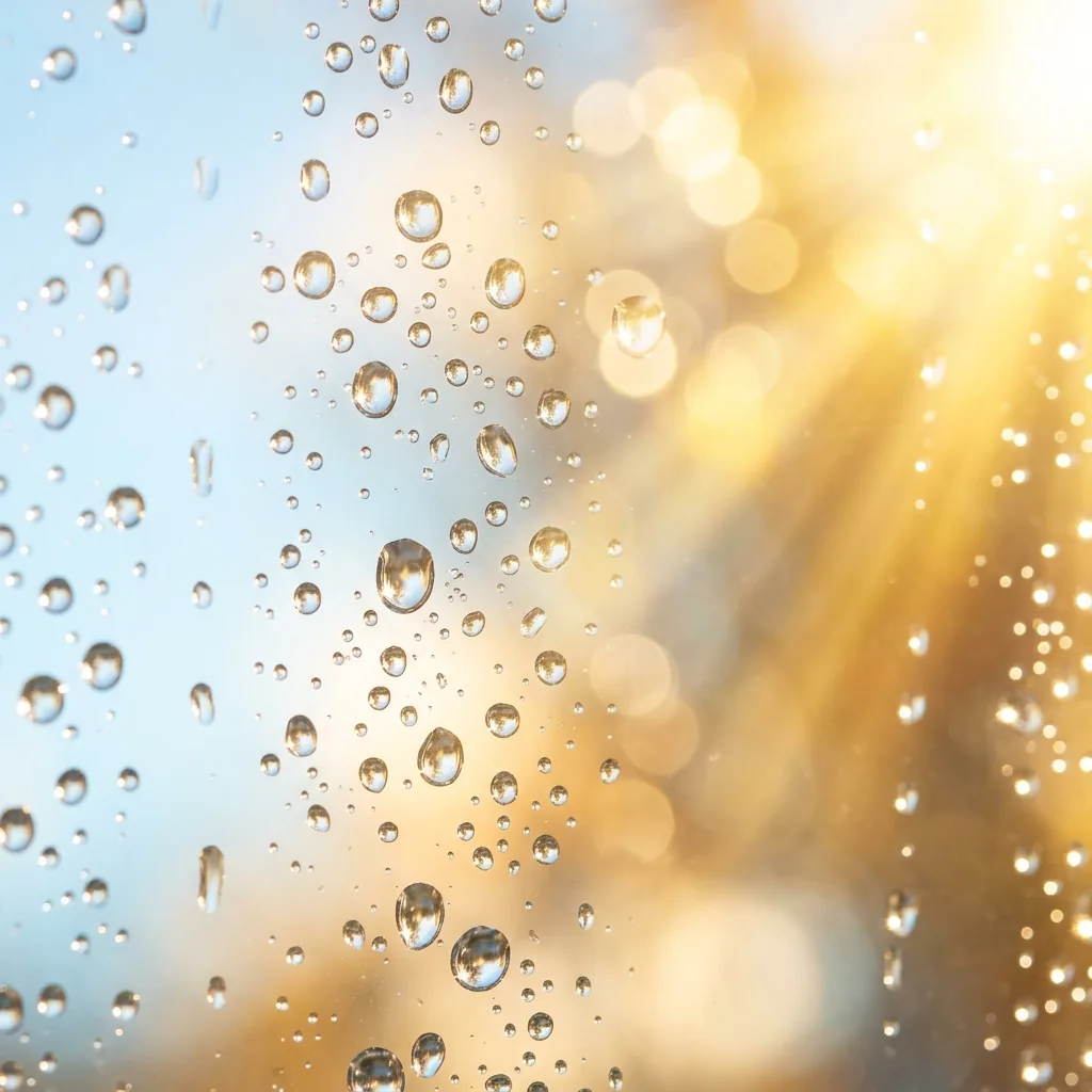Fresh water droplets and sunlight